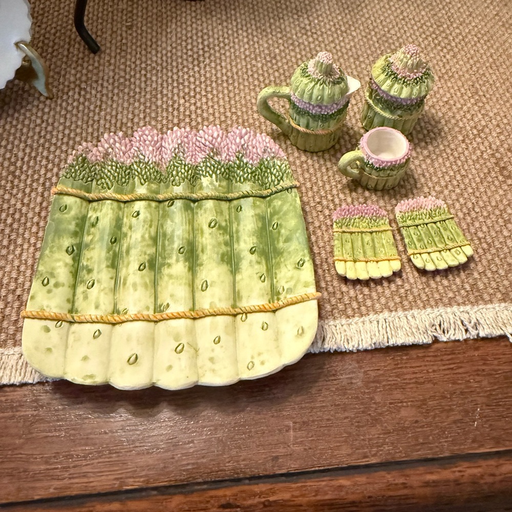 Vintage Miniature Asparagus Tea Set~Fairy Garden Whimsical~farmhouse~toys